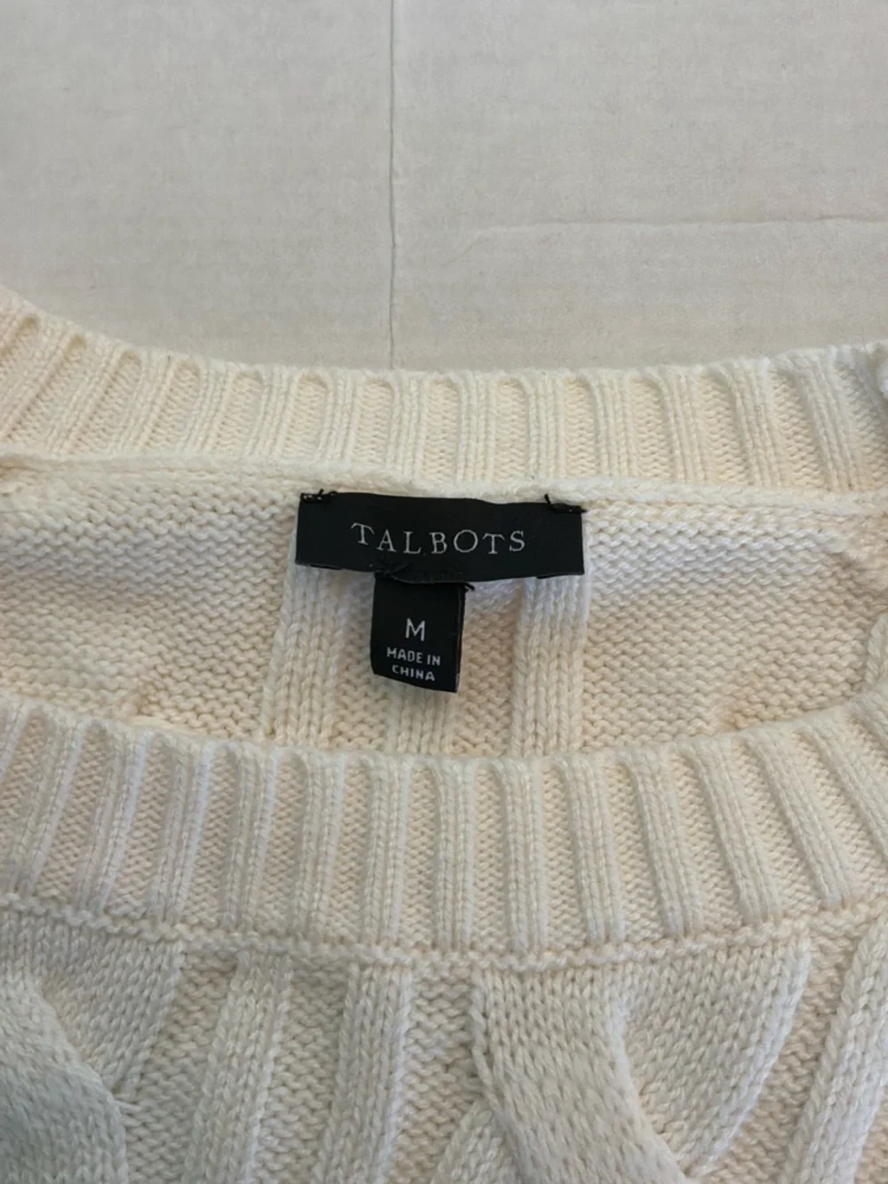 Talbots Black & White Breton Stripe cotton Cable Knit Crew Sweater nautical sz M